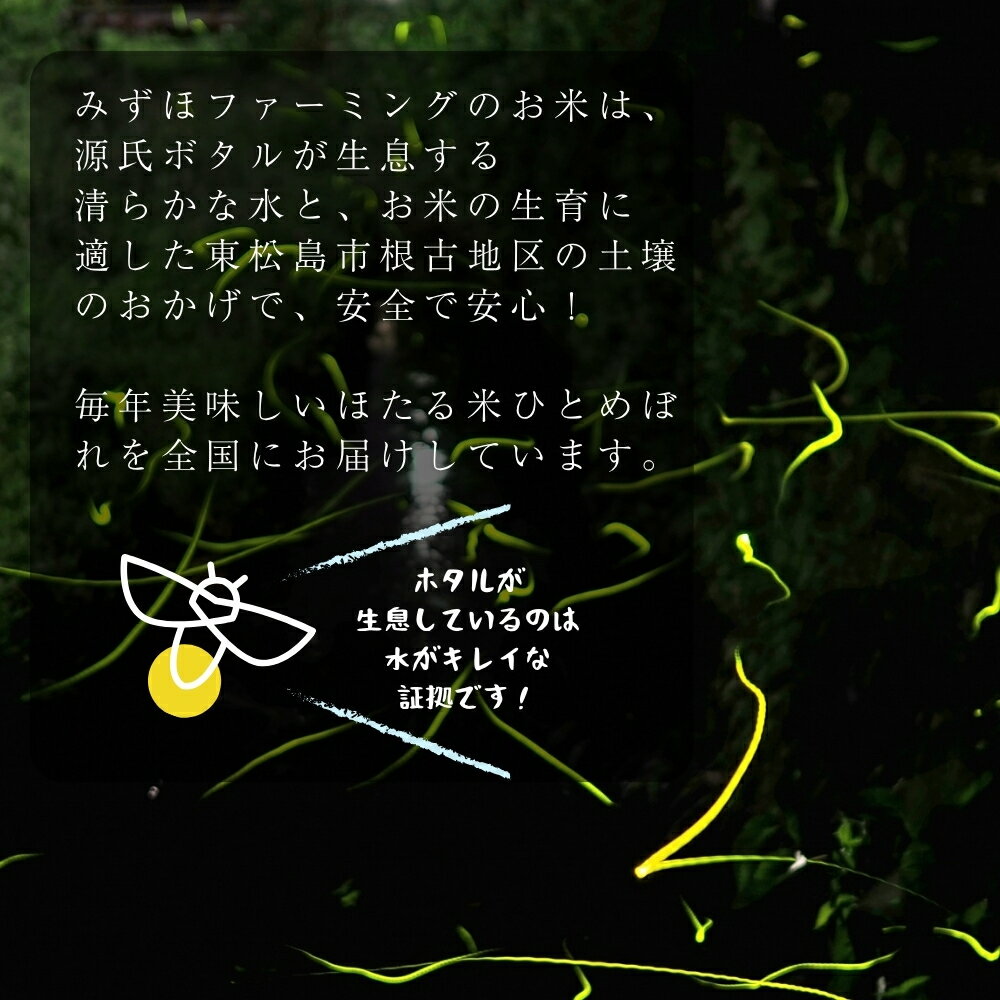 源氏ぼたるが息づく清らかな水で育ったお米　【ふるさと納税】【令和7年産米】ほたる米 ひとめぼれ 精米 10kg 特別栽培米 宮城県産 お米 ごはん 新米 米 朝ごはん 白米 こめ コメ オンラインワンストップ 対応 自治体マイページ 宮城県 みずほファーミング
