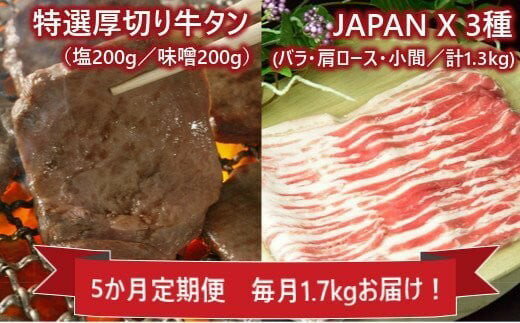 【ふるさと納税】【5か月定期便】JAPAN X&特選厚切牛タンセット1.7kg　【04301-0317】 丸山 宮城県 蔵王町 定期便 合計 8.5kgのサムネイル