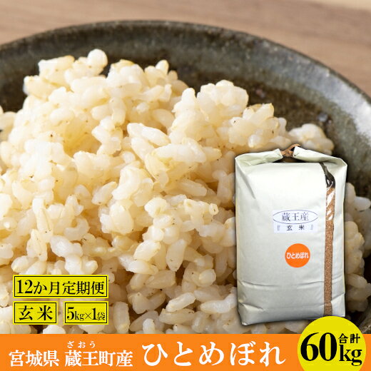 【12か月定期便】蔵王産 ひとめぼれ 玄米60kg（5kg×12回） 【04301-0401】