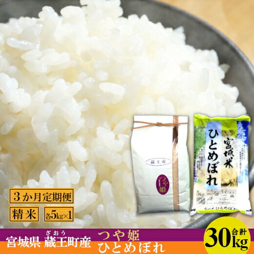 【3か月定期便】蔵王産米2種食べ比べセット 精米30kg（つや姫5kgひとめぼれ5kg×3回） 【04301-0417】