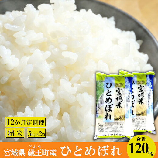 【12か月定期便】蔵王産 ひとめぼれ 精米120kg（5kg×2袋×12回） 【04301-0422】