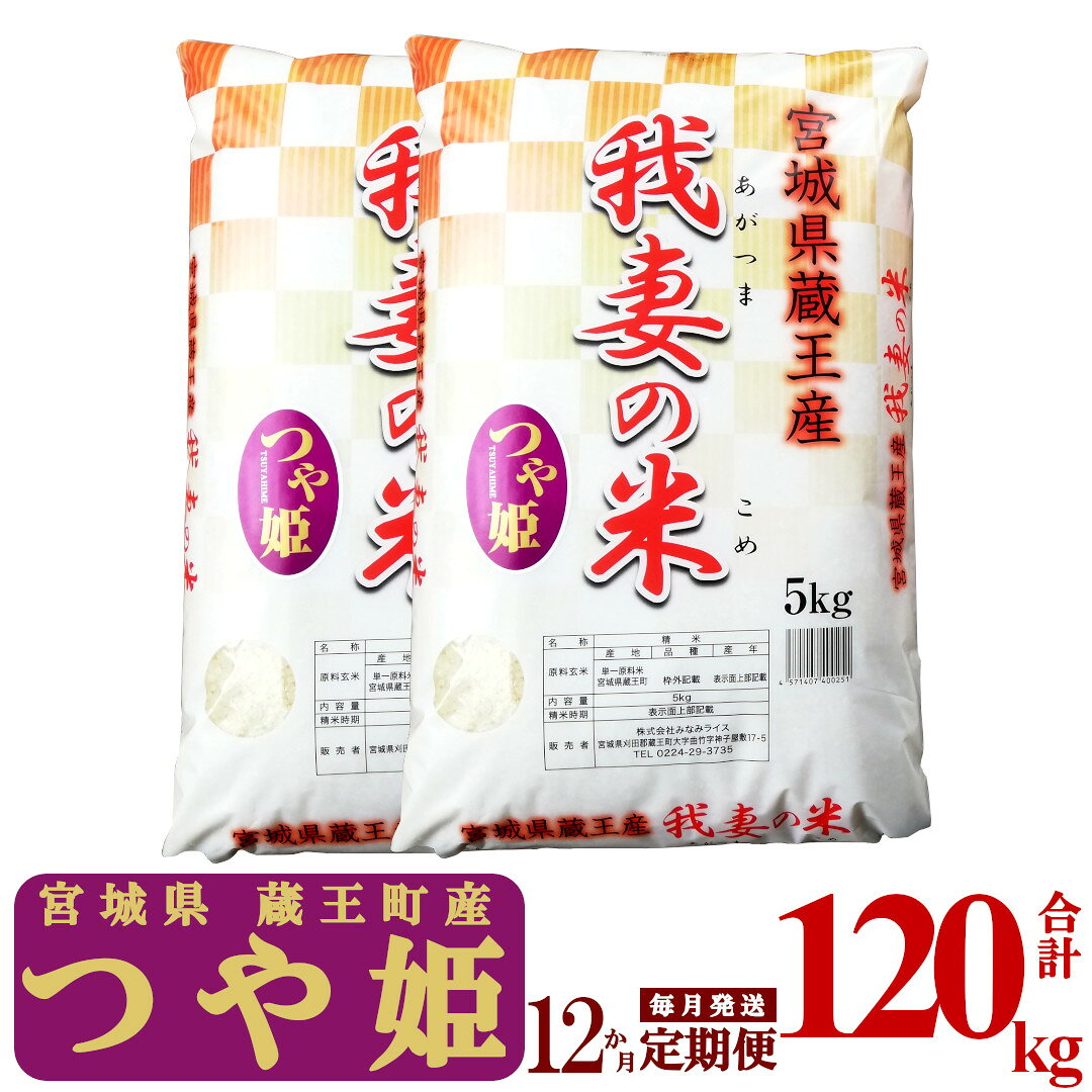 【12か月定期便】蔵王産 我妻の米（つや姫） 精米120kg（5kg×2袋×12回） 【04301-0431】