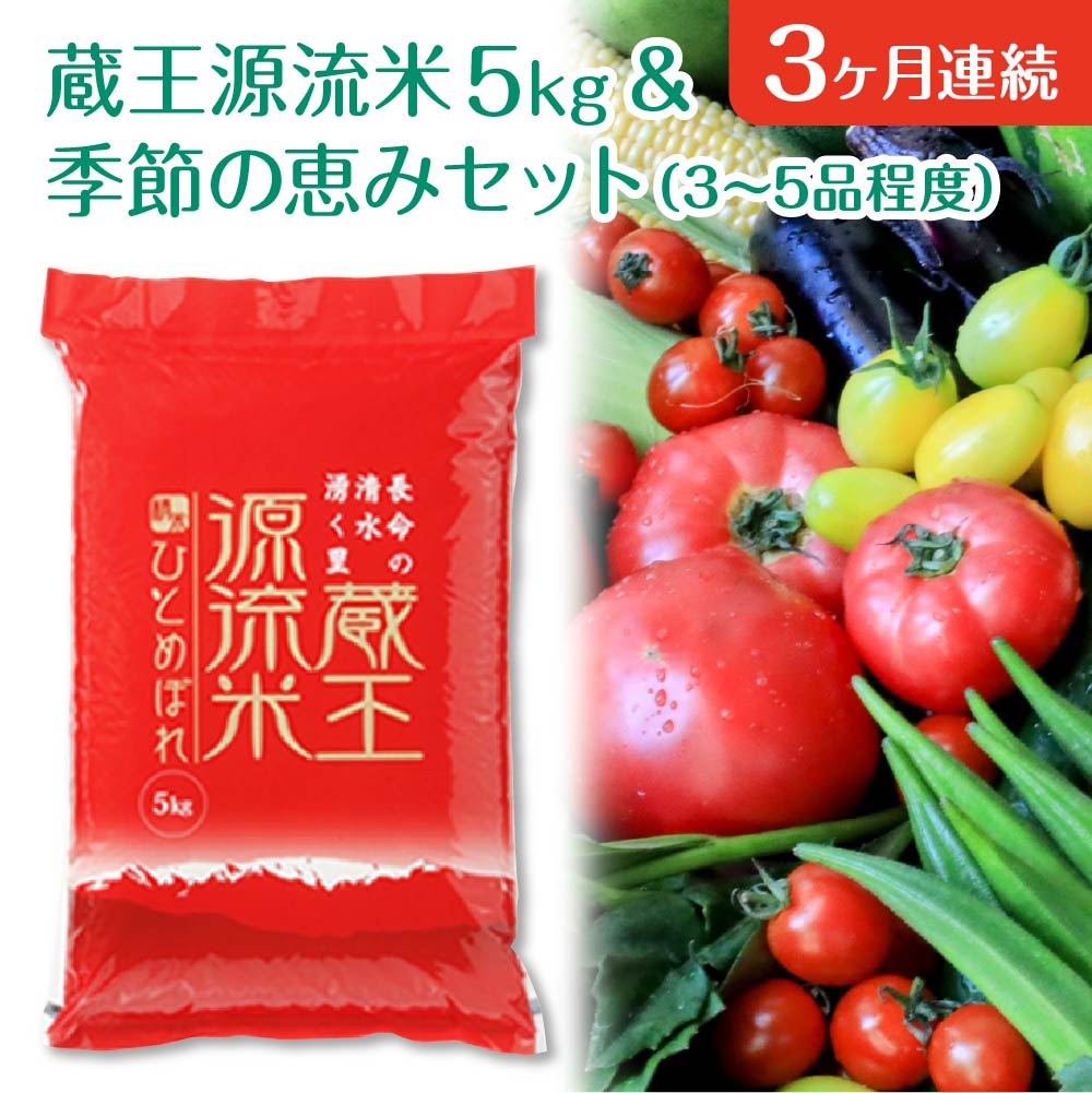 8位! 口コミ数「0件」評価「0」【3ヶ月連続】＜令和5年産米＞蔵王源流米5kg＆季節の恵みセット(3～5品程度)　【04301-0138】