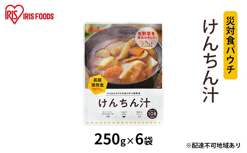 【ふるさと納税】【防災】災対食パウチけんちん汁 250g×6袋　【惣菜 加工食品 惣菜 レトルト 保存食 たくさん 野菜 油あげ 麩 煮込み 生野菜 常温 5年 長期保存 可能 非常食 災害時】