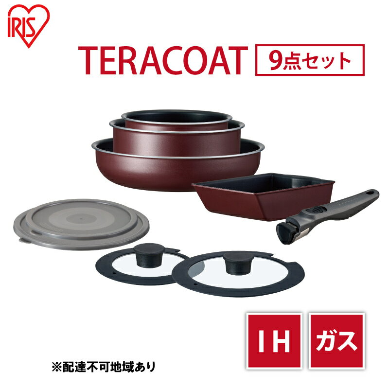 フライパン セット TERACOAT 9点セット EHDC-T9S アイリスオーヤマ IH ih ガス IH対応 鍋 卵焼き器 エッグパン 蓋 取っ手 取っ手が取れる 調理器具 フライパンセット 母の日 ギフト 母の日ギフト プレゼント 贈答品 贈答 贈り物 [ 大河原町 ]