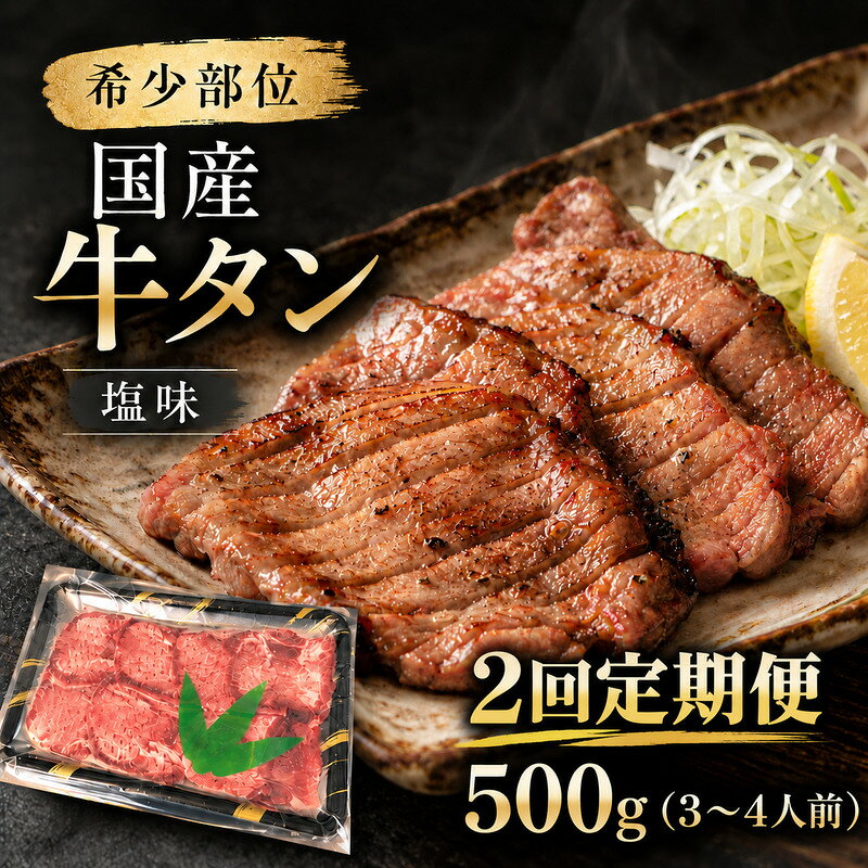 【ふるさと納税】【全2回定期便】 希少部位 国産 牛タン 塩味 500g (3～4人前) 焼肉 BBQ 家族 大河原町