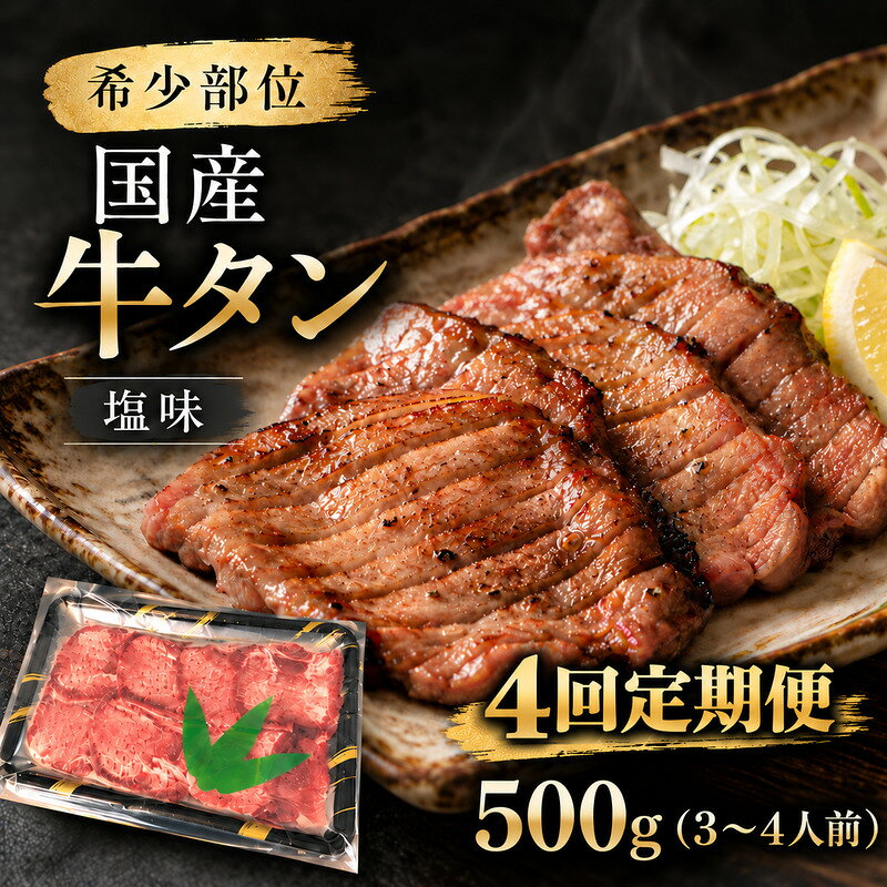 【ふるさと納税】【全4回定期便】 希少部位 国産 牛タン 塩味 500g (3～4人前) 焼肉 BBQ 家族 大河原町