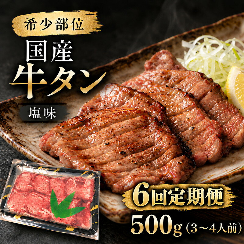 【ふるさと納税】【全6回定期便】 希少部位 国産 牛タン 塩味 500g (3～4人前) 焼肉 BBQ 家族 大河原町