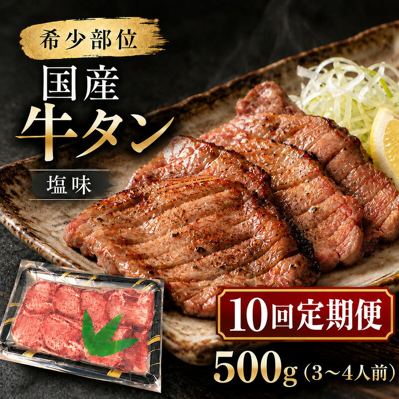 【ふるさと納税】【全10回定期便】 希少部位 国産 牛タン 塩味 500g (3～4人前) 焼肉 BBQ 家族 大河原町