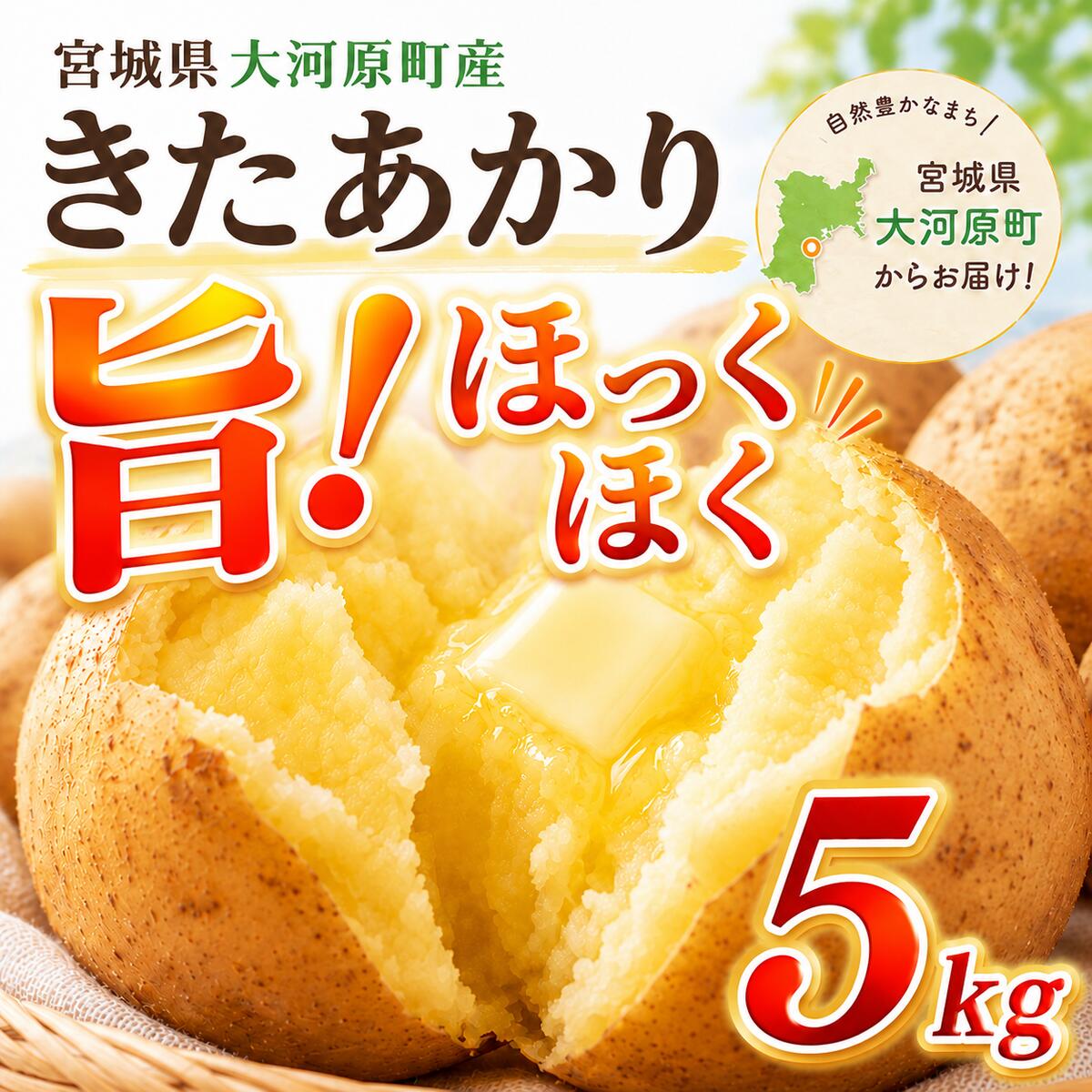 【ふるさと納税】じゃがいも きたあかり 5kg 産地直送 農家直送 野菜 キタアカリ 甘い ホクホク ポテトサラダ コロッケ じゃがバター 常温 保存 備蓄 大容量 サイズ 不揃い 混合 家庭用 おうちごはん 送料無料　大河原町　お届け：2026年10月上旬まで