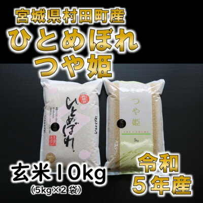 令和5年産 玄米10kg(5kg×2) ひとめぼれ・つや姫 食べ比べ 宮城県村田町産【1241458】