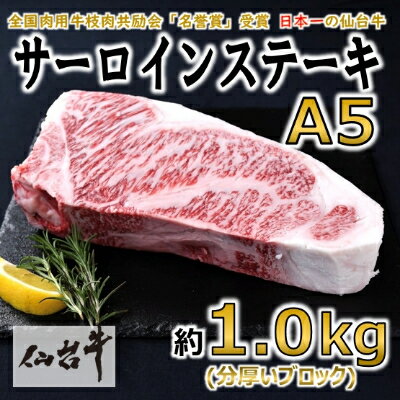 【A5仙台牛】サーロインステーキ ブロック 約1.0kg(約1000g×1)【配送不可地域：離島】【1143854】