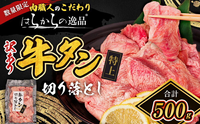 【ふるさと納税】数量限定！訳あり上タン！はらからの逸品 上たん切り落とし 500g　【 バーベキュー BBQ 柔らかい 弾力性 食べ応え 旨味 焼くだけ 簡単 簡単調理 網焼き 】