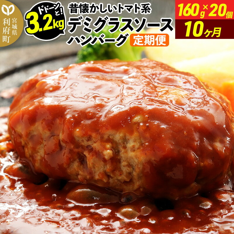 22位! 口コミ数「0件」評価「0」《定期便10ヶ月》ドドンと3.2kg！昔懐かしいトマト系デミグラスソースハンバーグ (160g×20個)×10回 肉 洋食 簡単 大容量 湯･･･ 