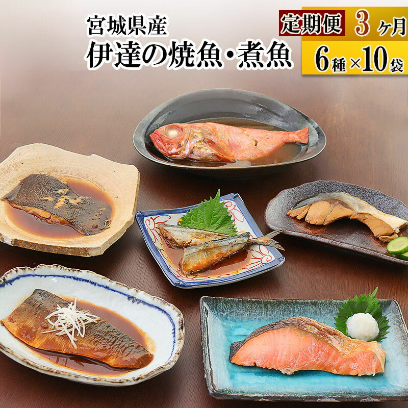 【ふるさと納税】《定期便3ヶ月》伊達の煮魚・焼き魚6種10袋セット 冷凍 惣菜 おかず つまみ レンチン 湯煎 簡単 煮物 煮付