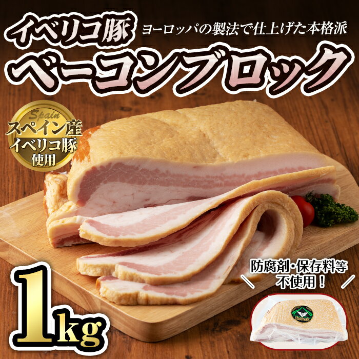 【ふるさと納税】本格派！スペイン産イベリコ豚のベーコンブロック(1個/1kg)　豚バラ ベーコン ブロック 肉 お肉 豚肉 冷蔵 おつまみ BBQ バーベキュー パスタやスープにも！【コブレンツ】ta294 1