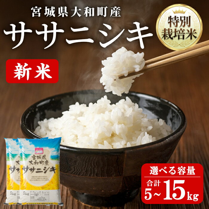 [令和7年産 新米] 特別栽培米 ササニシキ 5kg〜15kg 選べる容量 お米 おこめ 米 コメ 白米 ご飯 ごはん おにぎり お弁当 5kg 10kg 15kg [農事組合法人若木の里]ta533・ta534・ta535