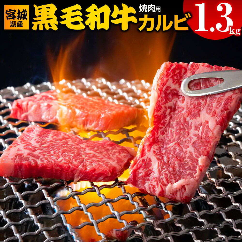 【ふるさと納税】宮城県産 黒毛和牛カルビ焼肉用 1.3kg｜国産 牛肉 バーベキュー [0051]