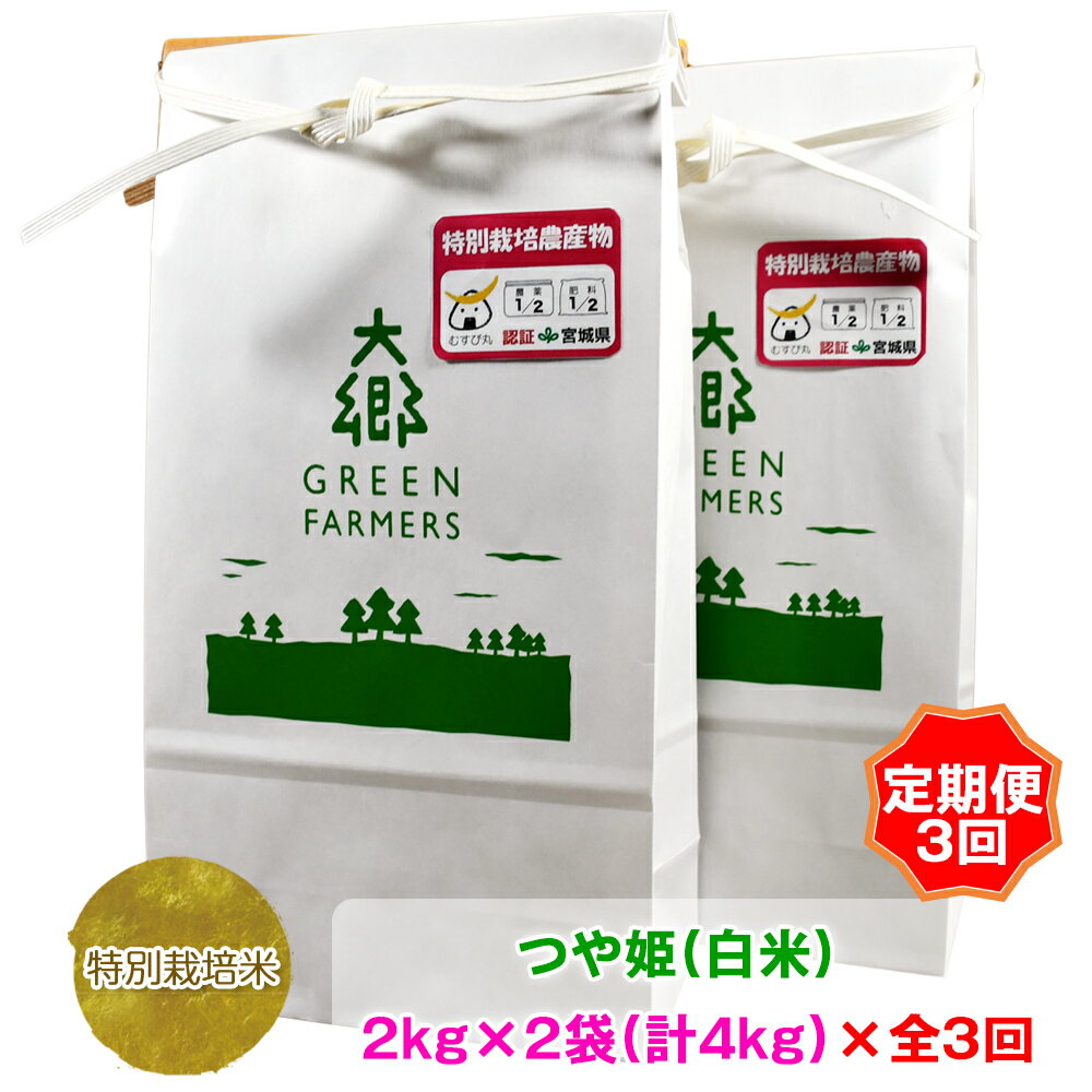 [定期便 3ヵ月連続お届け] 令和5年産 特別栽培米白米 つや姫2kg×2袋 (計4kg)｜宮城県 大郷町産 ごはん お米 米 [0163]