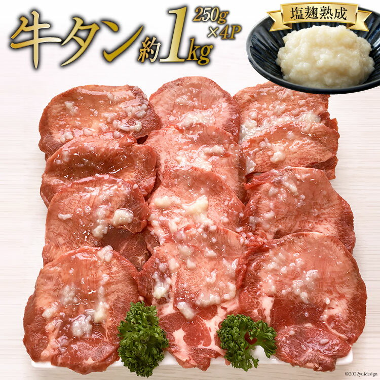 牛タン 塩麹熟成 やわらか旨味牛タン 今野醸造塩麹仕込み250g×4p(計約1kg) 塩こうじ 肉 牛 / 関精肉畜産 / 宮城県 加美町 