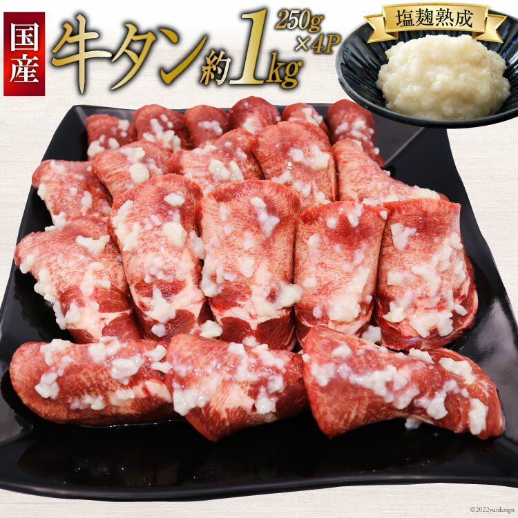 【ふるさと納税】牛タン 塩麹熟成 極上やわらか【国産牛タン】塩麹仕込み250g×4p(計約1kg) 国産 肉 牛 ..