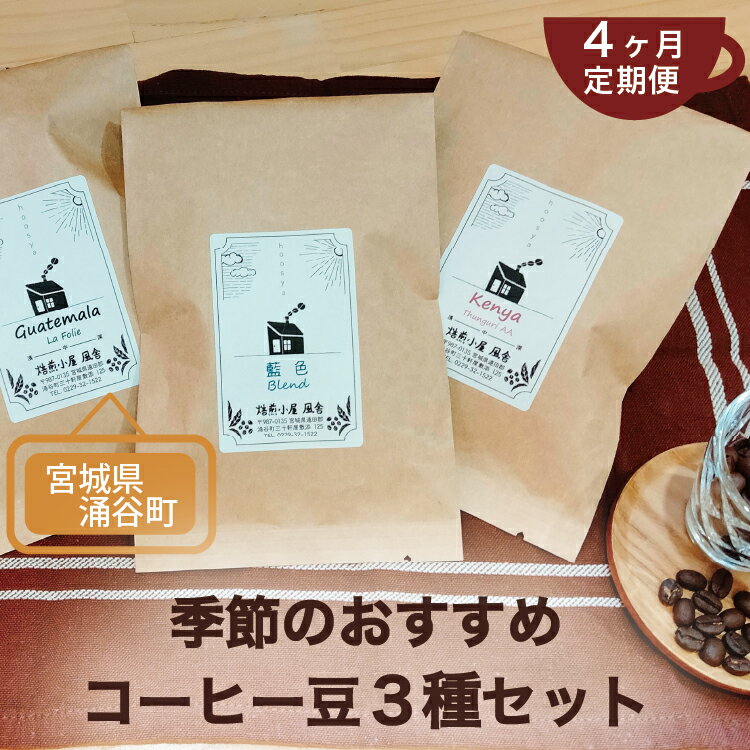 【ふるさと納税】【4ヶ月定期便】季節のおすすめコーヒー豆3種セット【定期便・ 飲料類 スペシャルティ 自家焙煎 季節 おすすめ 風景 香り ブレンド ストレート コーヒーバッグ 】