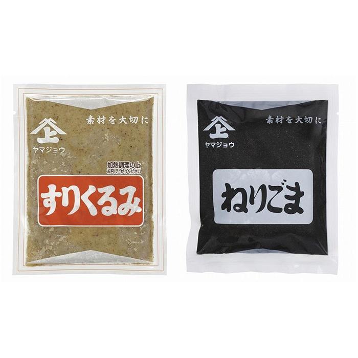 ・ふるさと納税よくある質問はこちら ・寄付申込みのキャンセル、返礼品の変更・返品はできません。あらかじめご了承ください。 ・ご要望を備考に記載頂いてもこちらでは対応いたしかねますので、何卒ご了承くださいませ。 ・寄付回数の制限は設けておりません。寄付をいただく度にお届けいたします。 商品概要 ヤマジョウの『すりくるみ』、『ねりごま』のセット。 お正月のお餅にピッタリ。食品添加物は一切使用しておらず、糖類も使用しておりませんので、お好みの家庭の味に仕上げていただけます。 くるみは渋皮がついたままの風味豊かでマイルドな味わい。 ごまはあえて粗目にすることで食感と香り高さ極まります。 濃厚な自然なおいしさが楽しめます。 【製造場所】宮城県遠田郡美里町北浦字新原5 事業者　：瀬川本店　ヤマジョウ 連絡先　：0229-33-3321 内容量・サイズ等 ・すりくるみ　70g×3個 ・ねりごま　180g×2個 【原材料】 すりくるみ：くるみ（米国産） ねりごま：胡麻(ミャンマー産） 配送方法 常温 発送期日 ご準備でき次第、順次発送いたします。 アレルギー くるみ、ごま ※ 表示内容に関しては各事業者の指定に基づき掲載しており、一切の内容を保証するものではございません。 ※ ご不明の点がございましたら事業者まで直接お問い合わせ下さい。 名称 すりくるみ/ねりごま 原材料名 くるみ/胡麻 原料原産地 米国/ミャンマー 賞味期限 180日/365日 保存方法 直射日光及び高温多湿を避け、保存してください。 製造者 株式会社瀬川本店 宮城県遠田郡美里町北浦字新原5 事業者情報 事業者名 瀬川本店　ヤマジョウ 連絡先 0229-33-3321 営業時間 09:00-17:30 定休日 土曜・日曜・祝祭日・年末年始など「ふるさと納税」寄付金は、下記の事業を推進する資金として活用してまいります。 （1）福祉関連事業 （2）教育関連事業 （3）青少年育成関連事業 （4）文化振興関連事業 （5）地域振興関連事業