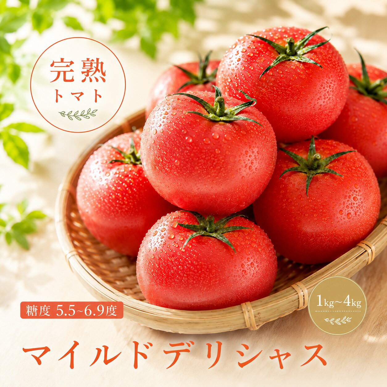トマト デリシャスファームのトマト マイルドデリシャス [選べる容量]1kg 2kg 3kg 4kg 1キロ箱 2キロ箱 3キロ箱 4キロ箱 / とまと 野菜 産地直送 農家直送 かれん とまと夏野菜 大玉トマト 大容量 野菜 高糖度 甘い リコピン サラダ ジュース