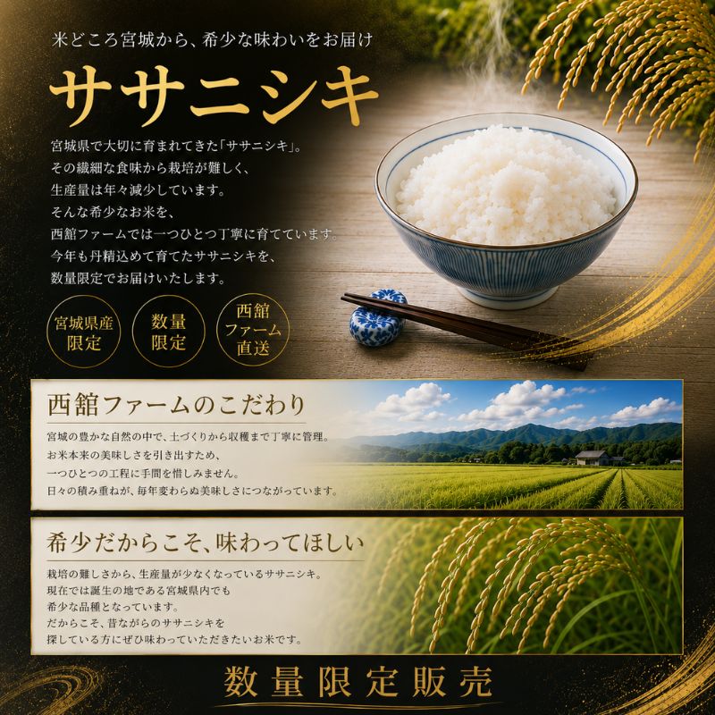 【ふるさと納税】 【令和8年産】◆西舘ファーム 美里町産ササニシキ（精米／玄米）＜選べる 回数＞【数量限定】※2026年9月下旬より順次発送 / 米 お米 ささにしき 精米 玄米 新米 f045055-misato-10000277 宮城県美里町 サンプル画像2