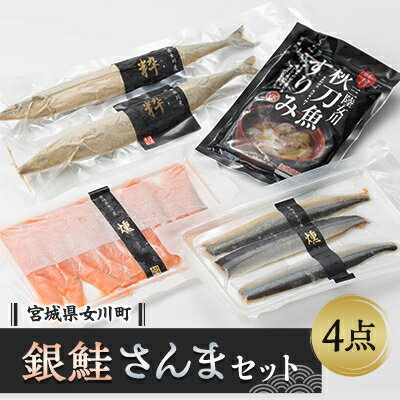 【ふるさと納税】E.女川産養殖銀鮭とさんま加工品セット【配送不可地域:離島】【1306587】