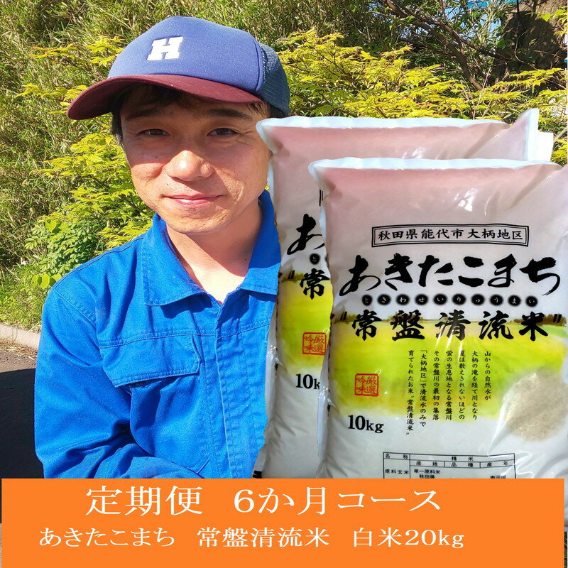 《定期便6ヶ月》【白米】秋田県産 あきたこまち 20kg (10kg×2袋)×6回 計120kg 常盤清流米 令和5年産　【定期便・ ブランド米 ご飯 主食 おにぎり お弁当 】　お届け：入金確認後、翌月25日頃にお届け。以降、毎月25日頃、6ヶ月連続でお届けします。