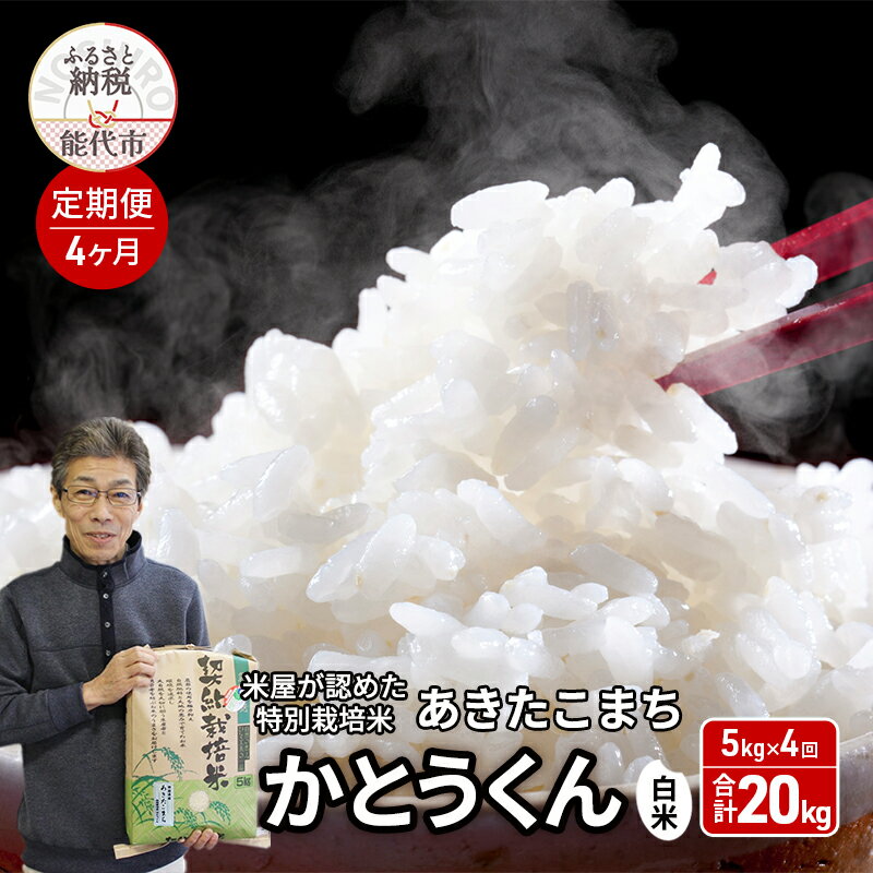 【ふるさと納税】《定期便4ヶ月》 新米 白米 特別栽培米 秋田県産 あきたこまち 米屋が認めたお米 「かとうくん」5kg×4回 合計20kg　定期便　お届け：2024年10月上旬頃より順次出荷予定