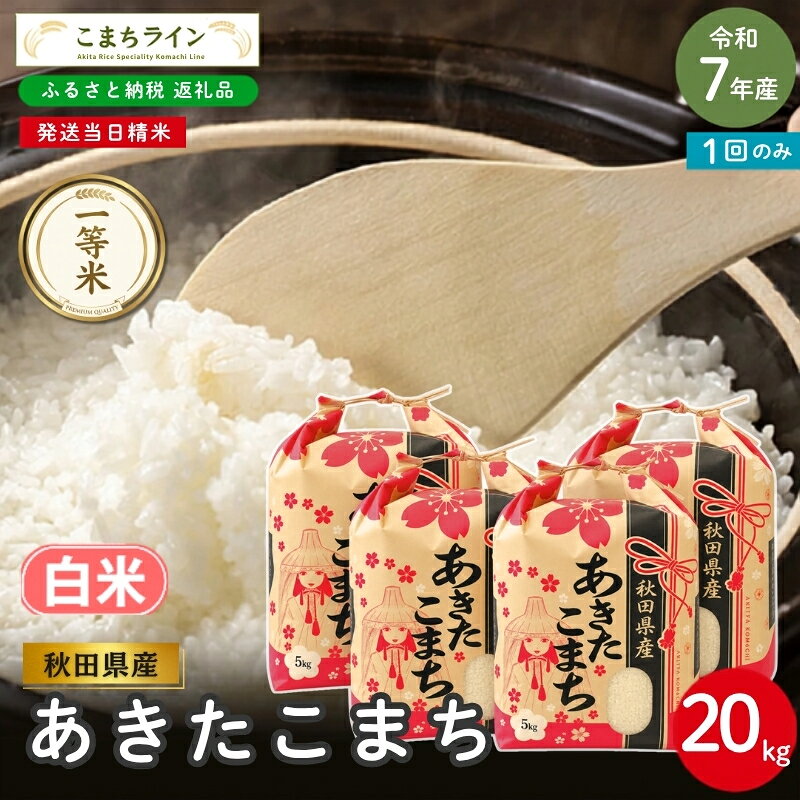 令和7年産 あきたこまち 白米 20kg 秋田県産 米 一等米 ブランド米 20キロ 精米 精米したて 一人暮らし 秋田 能代 能代市 送料無料 [こまちライン]