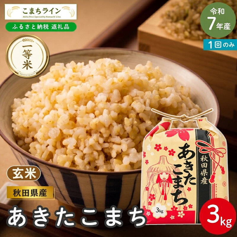 令和7年産 あきたこまち 玄米 3kg 秋田県産 米 一等米 ブランド米 3キロ 一人暮らし 秋田 能代 能代市 送料無料 [こまちライン]