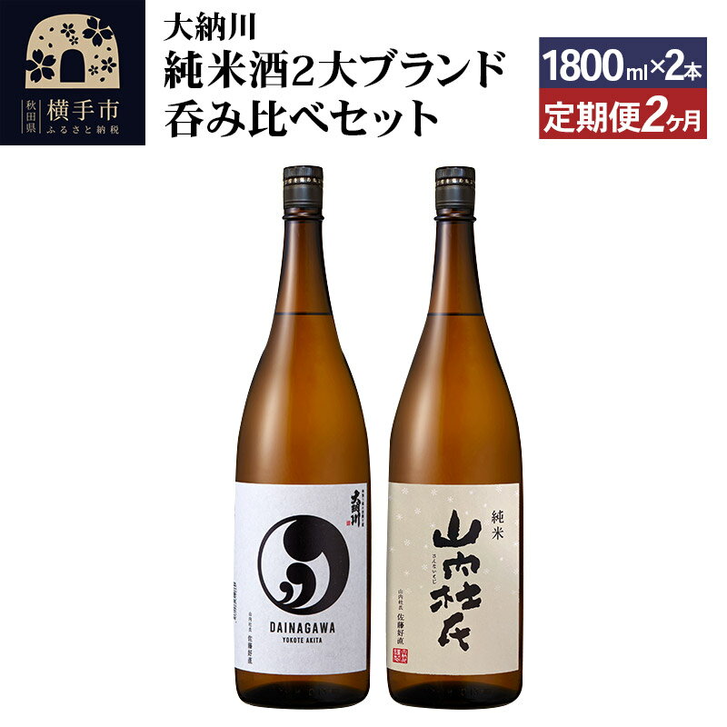 【ふるさと納税】【大納川】《定期便2ヶ月》純米酒2大ブランド呑み比べセット(大納川 純米 1800ml×1本、山内杜氏 純米 1800ml×1本)×2回お届け