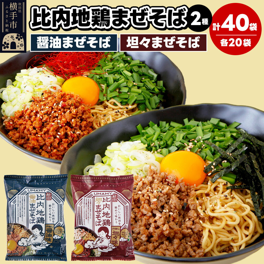 【ふるさと納税】比内地鶏まぜそば 2種セット(担々まぜそば・醤油まぜそば) 2種×各20袋