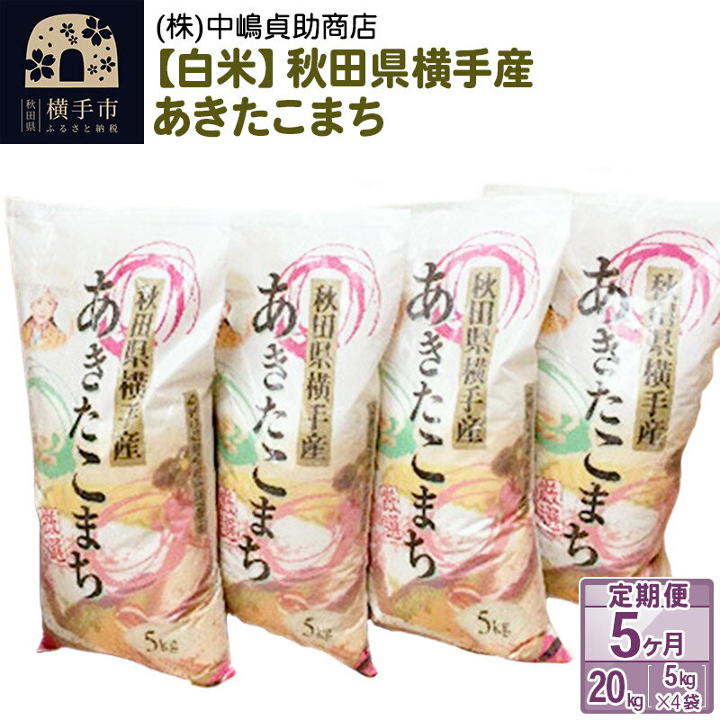 [白米][定期便5ヶ月]令和5年産 秋田県横手産あきたこまち 20kg(5kg×4袋)×5回 計100kg