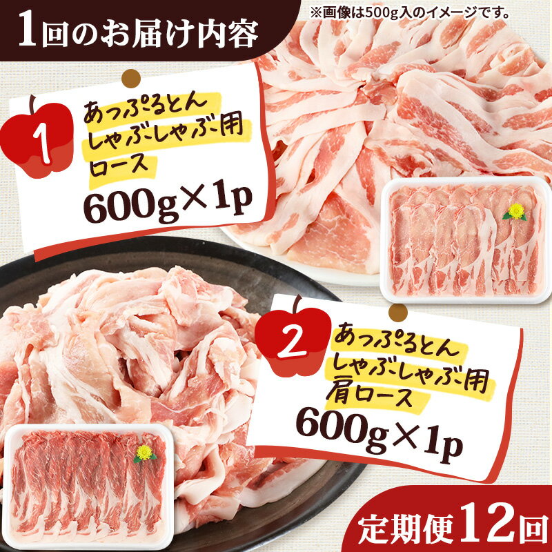 【ふるさと納税】《定期便12ヶ月》 あっぷるとん しゃぶしゃぶ用ロース＆しゃぶしゃぶ用肩ロース詰合せ 合計約1.2kg（600g×各1パック） 豚肉