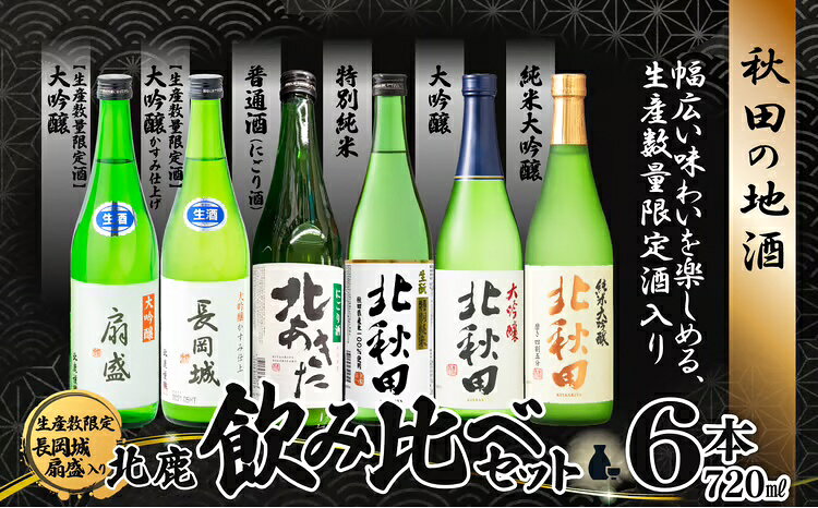 生産本数限定酒入り北鹿飲み比べ6本セット (長岡城、扇盛入り) 日本酒 さけ 酒 サケ アルコール 純米大吟醸 大吟醸酒 特別純米 普通酒 ギフト お歳暮 父の日 母の日 秋田県 大館市 [200P4002][(株)筒井商店]