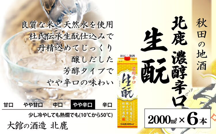 【ふるさと納税】【3回定期便】北鹿 濃醇辛口 生もとパック 2000ml×6本×3回 隔月配送 合計 18本 36L 紙パック 日本酒 酒 地酒 ギフト お歳暮 父の日 母の日 秋田県 大館市 445P4001【(株)筒井商店】
