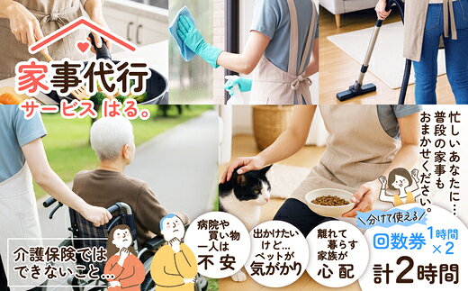 【ふるさと納税】家事代行サービス 2時間 回数券（1時間券×2枚）【100P8406】 介護...