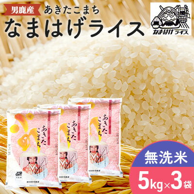 【ふるさと納税】【あきたこまち】なまはげライス無洗米5kg×3袋/計15kg　【精米・お米・あきたこまち・米・秋田県産】