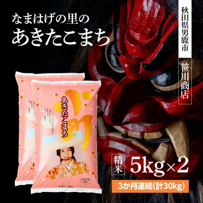 【ふるさと納税】定期便 令和4年産 なまはげの里のあきたこまち 精米 5kg×2袋 3ヶ月連続発送（合計 30kg） ＜早期受付＞　【定期便・お米・あきたこまち・3ヶ月・3回・30kg】　お届け：2022年11月中旬頃から順次発送予定。