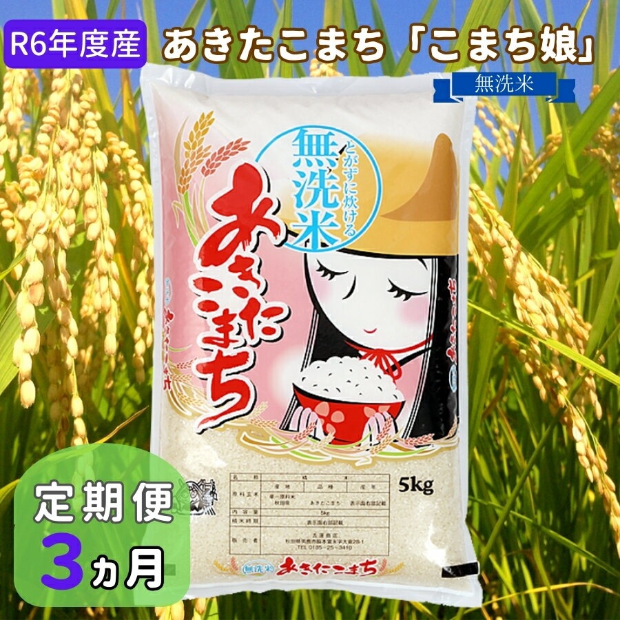 定期便 令和5年産 『こまち娘』あきたこまち 無洗米 5kg×1袋3ヶ月連続発送(合計15kg)吉運商店 秋田県 男鹿市 [定期便・ 無洗米 3カ月 3回 15kg キャンペーン] お届け:2023年11月中旬頃から順次発送予定