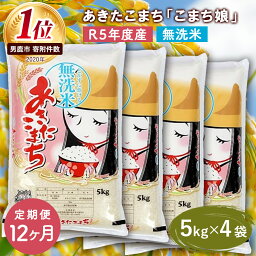 【ふるさと納税】定期便 令和5年産 『こまち娘』あきたこまち 無洗米 20kg 5kg×4袋12ヶ月連続発送（合計240kg）吉運商店 秋田県 男鹿市　【定期便・ あきたこまち 無洗米・秋田県産 キャンペーン】　お届け：2023年11月中旬頃から順次発送予定