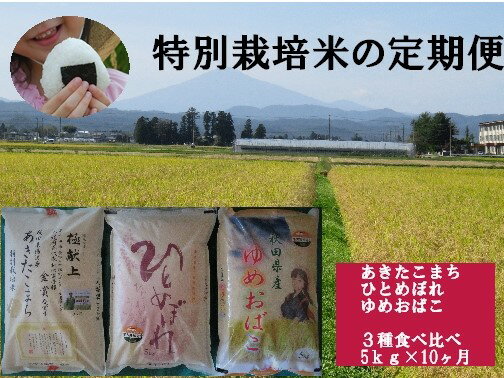 【ふるさと納税】【令和5年産米】特別栽培米の定期便　3種食べ比べ　5kg×10ヶ月[F2105]のサムネイル