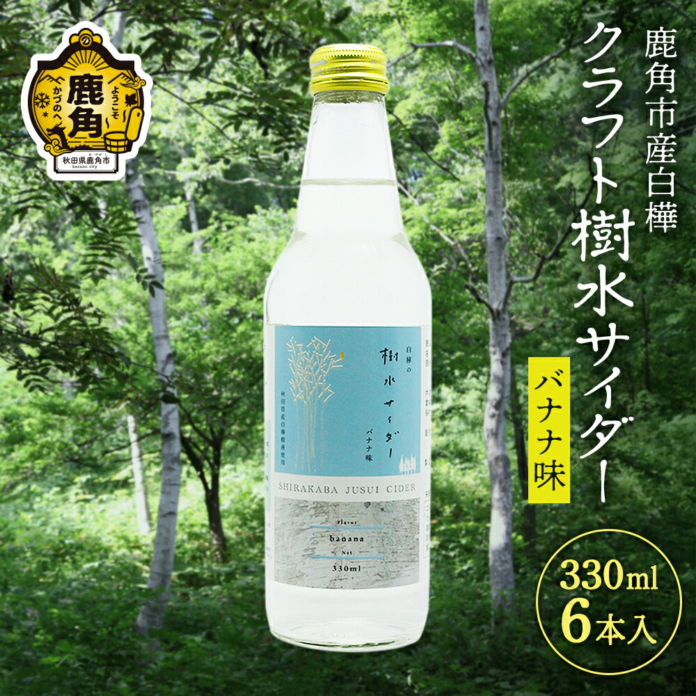 秋田県鹿角産白樺 クラフト樹水 サイダー (バナナ味) 330ml × 6本入 樹水 ミネラル 炭酸 さわやか 爽快 ジュース 炭酸飲料 瓶 飲料 ソーダ 炭酸 ご当地 お取り寄せ ギフト お中元 お歳暮 ふるさと 返礼品 鹿角市 かづの 秋田 送料無料 [西村林業]