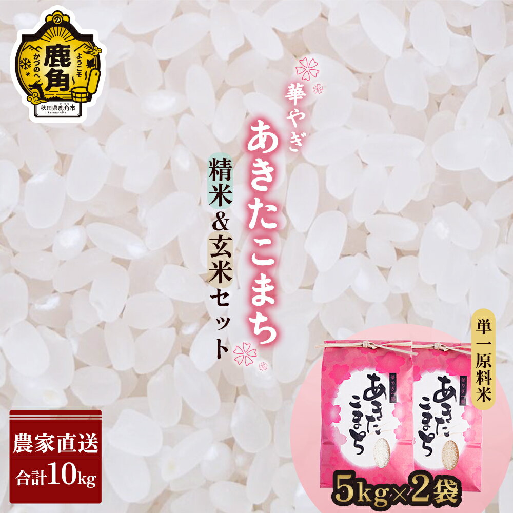 秋田県鹿角市産 〜華やぎ〜 あきたこまち 精米 & 玄米セット ( 各5kg ) 白米 小分け パッケージ 米 お米 こめ コメ 国産米 10KG 10キロ 10k 10K 10K 10k 10キロ 10 秋田県 あきた 鹿角市 鹿角 送料無料 [豊田農園]