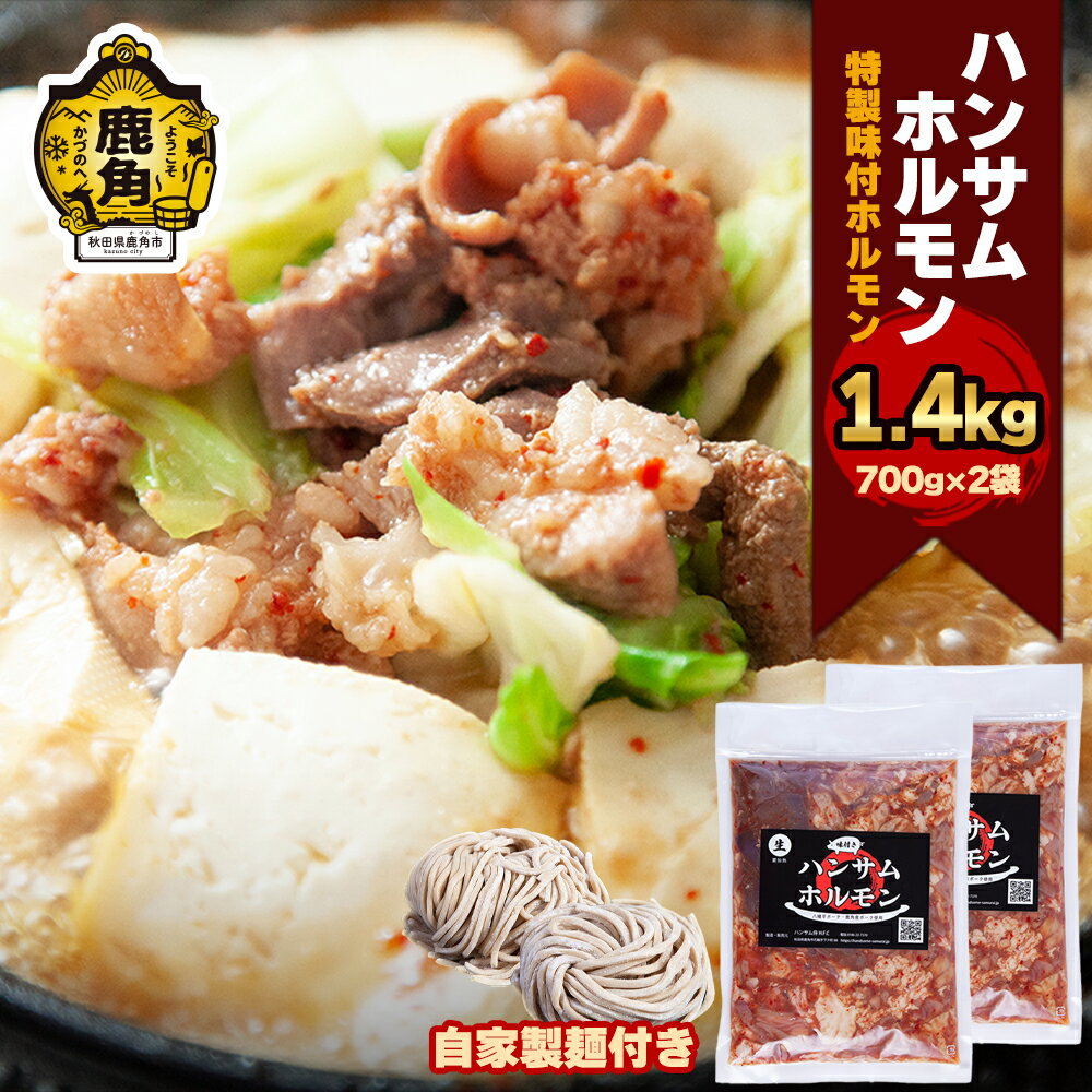 ハンサム ホルモン 1.4kg(700g×2袋)中太・極太平打麺付 鍋 ホルモン もつ 焼肉 ブランド豚 豚肉 おかず おつまみ 食べやすい お歳暮 グルメ ギフト 故郷 秋田 あきた 鹿角市 鹿角 鹿角ホルモン 送料無料 [ハンサム侍]