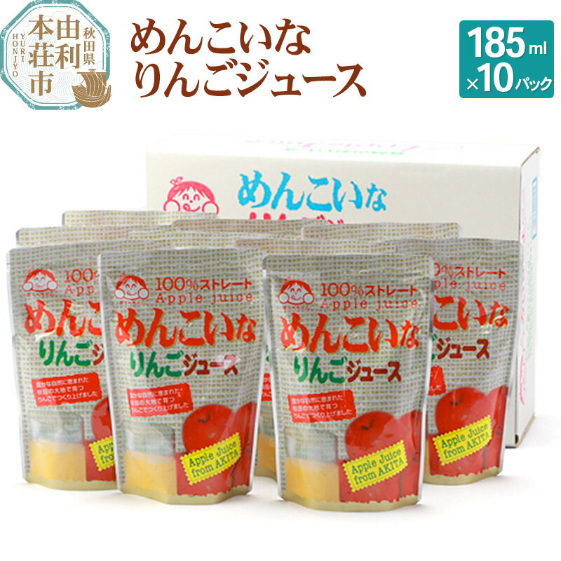 【ふるさと納税】めんこいなりんごジュース 秋田県産 100%りんごジュース 185ml×10パックのサムネイル